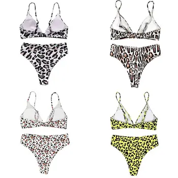 Sieviešu Push Up Beach Bikini Top, Bottom Tankini Leopards Drukāt Augstā Vidukļa Tērps, Peldkostīms, Kausēts Peldkostīms