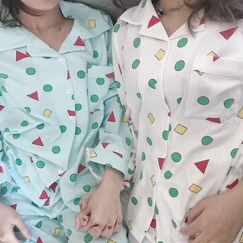 Sieviešu Rudens Pavasara Pijamas Jaunu Modes Kokvilnas Pidžamas Komplekts Kawaii Japāņu, korejiešu Stilā, Pastelis Shin chan Pidžamas Sleepwear
