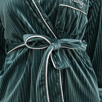 Sieviešu Samta 3PCS Pidžamas Komplekts Gadījuma Peldmētelis Miega Komplekts Sexy Zaļās Mājas Drēbes Rudens Ziemas garām Piedurknēm Sleepwear Naktsveļu