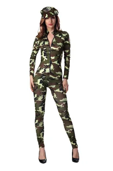 Sieviešu Sexy Armijas Militāro Gaisa Spēku Pilots Lidojuma Maskēties Bodysuit Tērpos Priekšā Slēgšanas Catsuit Jumpsuit Vienotos Par Lady