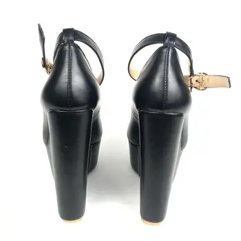 Sieviešu Sūkņi Ķīlis Papēži Kārta Kājām augstpapēžu kurpes Platformas Kurpes Dāmas Āra Clubwear Personu Valkāt Potītes Siksniņu, Melns Ādas
