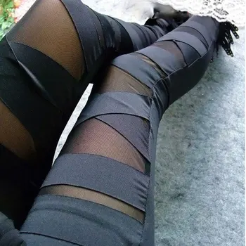 Sieviešu Vasaras Punk Legins Pārsējs Zeķes Sexy Lady Elsas Stiept Black Legging Raibs Elastīga Melnas Skinny Leggins