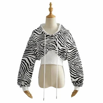 Sieviešu Zebra Drukāt Tracksuit Rudens 2 Vintage Gabals, kas Sieviešu Aukliņu Kapuci sporta Krekls Gadījuma Bikses Sporta apģērbu Komplekti
