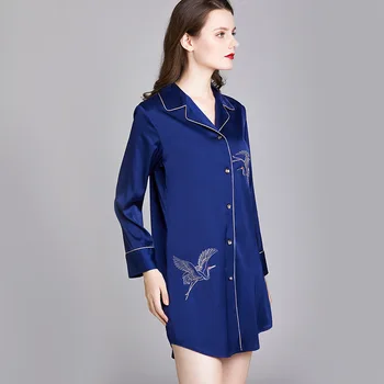 Sieviešu Zeķu Svārki Sleepwear Izšuvumi Nightdress Satīna Naktskrekls Bordo Zīdaini Intīmas Apakšveļa Kimono Kleita Homewear