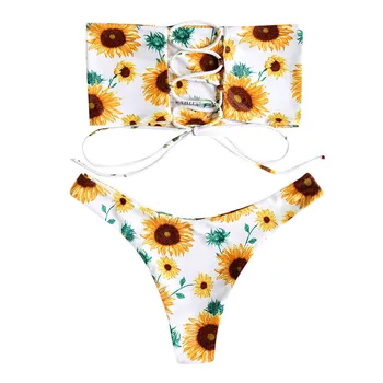 Sieviešu Ziedu Polsterēts Bikini, Peldkostīmi, Saulespuķu Ananāsu Bikini Komplekts Peldkostīms Peldkostīmu Beachwear Vasaras