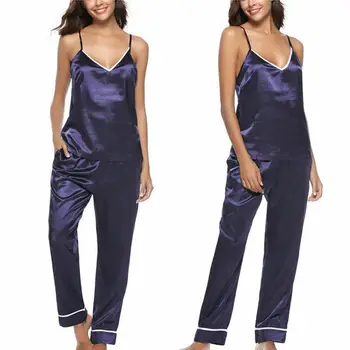 Sieviešu Zīda Mīksta Satīna Pidžamas Komplekts Bez Piedurknēm Top+Elsas Sleepwear Naktsveļu Vasaras Modes Gadījuma Mīksto Linga Topi Dāma Homewear