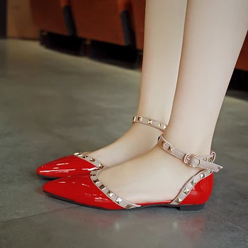 Sieviešu kurpes ar Smailiem vienas kurpes vasarā sekla muti pipari ar to pašu radzēm kurpes, lakādas sarkano apelsīnu sandales
