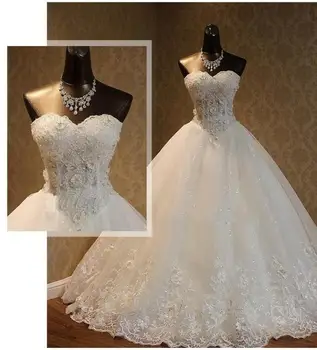 Sieviešu kāzu kleitas plus lieluma strapless līgavas kāzu kleita luxury mežģīnes, izšuvumi frēzēšana bumbu kleita kāzu kleitu pasūtījuma