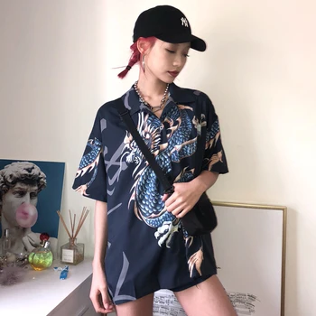 Sieviešu mīkstu auduma pūķis modelis drukā krekls sieviešu modes vasaras brīvdienas Harajuku krekls atdzist topi wq1394 dropship