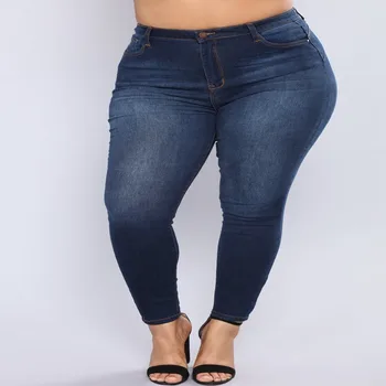 Sieviešu stiept džinsi liela izmēra 4XL 5XL 6XL 7XL 8XL vidukļa 105CM augsta vidukļa slim džinsa modes kājām bikses