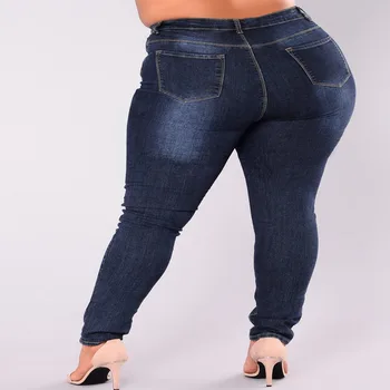 Sieviešu stiept džinsi liela izmēra 4XL 5XL 6XL 7XL 8XL vidukļa 105CM augsta vidukļa slim džinsa modes kājām bikses