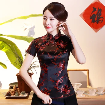 Sieviešu Ķīnas Vintage Ziedu Tradicionālā Satīna Blūze, Krekls Pūķis Apģērbi Topi Plus Izmērs 4XL blusas femininas de ver o 2019