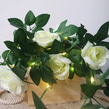 Skaista Rožu Vainags Ar Vara Stiepli Led Gaismas Stīgu Ietin, Romantisku Kāzu Rose Puķu LED Dekoratīvais Vainags