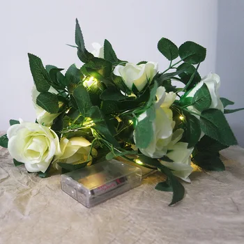 Skaista Rožu Vainags Ar Vara Stiepli Led Gaismas Stīgu Ietin, Romantisku Kāzu Rose Puķu LED Dekoratīvais Vainags