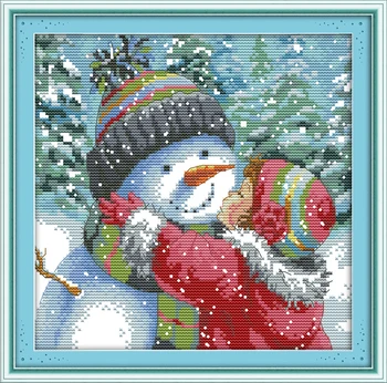 Skūpsts sniegavīrs, Ziemassvētku,11CT Zīmējums uz audekla DMC 14CT Cross Stitch komplekti,rokdarbi rokdarbu Komplekts,DIY, Amatniecība, Mājas Dekoru