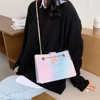 Slīpums Režģi Kvadrātveida Tote soma ir 2021. Modes New Augstas kvalitātes PU Ādas Sieviešu Dizainers Rokassomu Ķēdes Plecu Messenger Bag