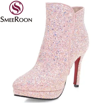 Smeeroon platformas zābaki princese norādīja toe sapņu kāzu kurpes, ziemas zābaki, plānas augstiem papēžiem dāmas zābaki sieviešu kurpes jaunas