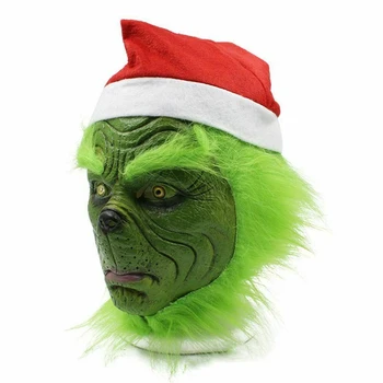 Smieklīgi Halloween Cosplay par Grinch Party Maska Santa Pilnu Galvu, Lateksa Maska, Pieaugušo Kostīmu, Masku, Butaforijas ar Ziemassvētku Cepuri