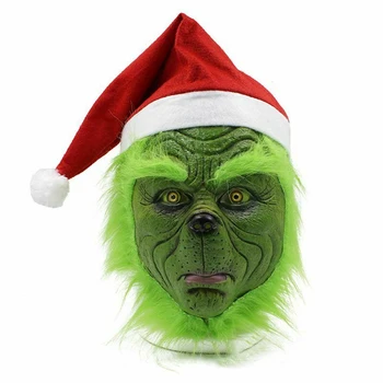 Smieklīgi Halloween Cosplay par Grinch Party Maska Santa Pilnu Galvu, Lateksa Maska, Pieaugušo Kostīmu, Masku, Butaforijas ar Ziemassvētku Cepuri