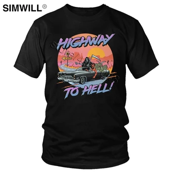 Smieklīgi Highway To Hell T Krekls Vīriešiem Vasaras Kokvilnas T-Veida Topi Īsām Piedurknēm Nāves Skelets Sātans Velns T-Krekls Harajuku Tshirt Dāvanu