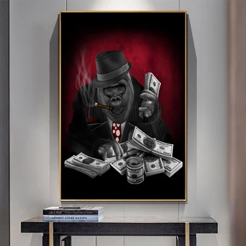 Smēķēšana Mērkaķis Gorilla Skaitīt Naudu Audekla Gleznu Plakātu Drukas Cuadros Sienas Mākslu, viesistaba, Mājas Dekoru (Bez Rāmja)