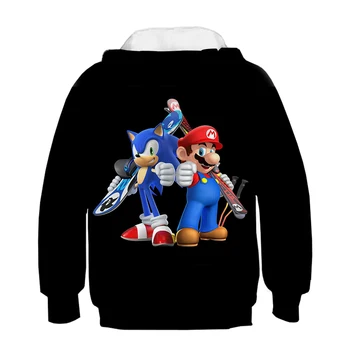Sonic Ezis Topi Bērniem, Hoodies Zēniem Mētelis Meitenēm Kapuci sporta Krekls Streetwear garām Piedurknēm Apkakli Dzimšanas dienas Dāvanas