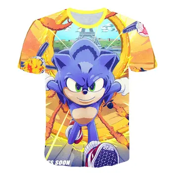 Sonic Vasaras T Krekls Choldren Zēni Meitenes 3D Karikatūra Izdrukāt Īss Tee T-krekls Poliestera T Kids Bērnu Apģērbu, 4-14T