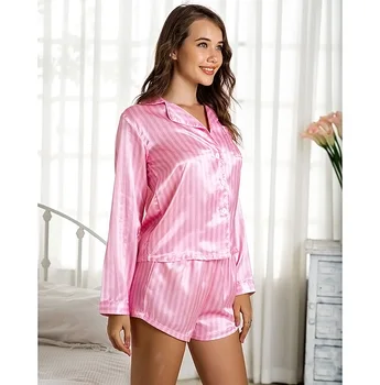 Sprādzienu modeļiem Ms. pārņēmušas zīda divdaļīgs kostīms modes garām piedurknēm savvaļas sexy nightdress dāmas pidžamas mājās pakalpojums
