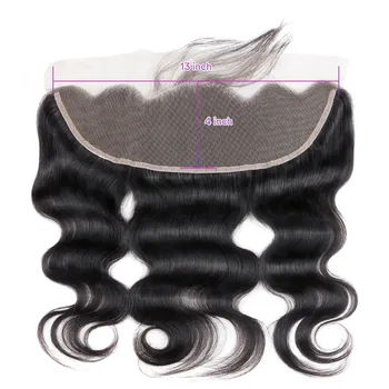 Stema Brazīlijas Ķermeņa Viļņu Vidū Attiecība ir 8-28Inch 3 Pakas Ar 1PC 13x4 Mežģīnes Pieres Iepriekš Noplūkti Auss Līdz ausij Remy Hair Extension