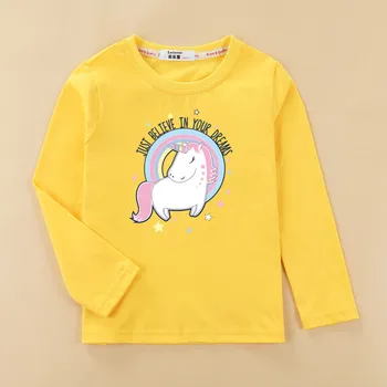 Stilīgs garām piedurknēm baby girl t krekls jaunu kokvilnas karikatūra unicorn topi bērnu ikdienas zīmolu apģērbu rudens cute tees drukāt