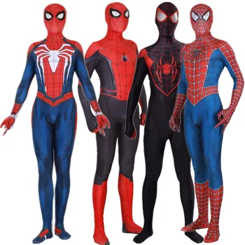 Supervaronis Peter Parker, Miles Morales Raimi PS4 Cosplay Kostīmu Jumpsuits Zeķubikses Halloween 3D Zentai Bodysuit Uzvalks