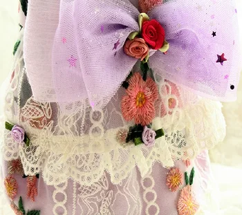 Suņu Apģērbu Kleita Pet Apģērbs Purpura Mīkstu Kokvilnas Mežģīnes, Izšūti Ziedi Ērti Ikdienas No Personas Princese Kleita