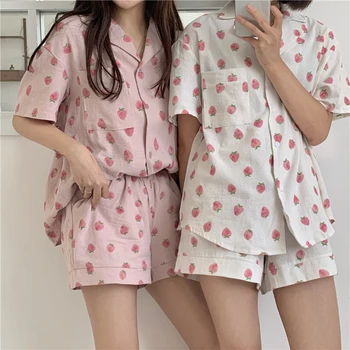 Svaigi Augļi Kokvilnas Pidžamas Komplekts Sieviešu Pidžamas Sieviešu Sleepwear Nakts Tērpi Pijama Mujer Mājas Valkāt Sieviešu Vasaras Naktsveļu