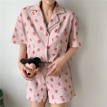 Svaigi Augļi Kokvilnas Pidžamas Komplekts Sieviešu Pidžamas Sieviešu Sleepwear Nakts Tērpi Pijama Mujer Mājas Valkāt Sieviešu Vasaras Naktsveļu