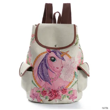 Svaigu Dizainu Gudrs Unicorn Drukāšanas Lina Mugursomas Pusaugu Meitenes Karikatūra Plecu Schoolbags Sieviešu Modes Ceļojumu Soma
