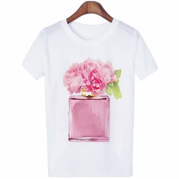 Svaigu Ziedu Smaržu Pudeles T-krekls Sievietēm Harajuku Gothic korejiešu Stilā Estētisku Plus Lieluma Īsām Piedurknēm Kokvilnas Streetwear Apģērbtu