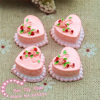Sveķu 3D rozā torti desertu ar plakanu aizmuguri imitācija pārtikas amatniecības dekorēšanai 20*20mm