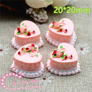 Sveķu 3D rozā torti desertu ar plakanu aizmuguri imitācija pārtikas amatniecības dekorēšanai 20*20mm