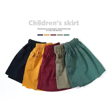 Svārki Bērniem 2021. Gada Vasarā Jauni Bērnu Meiteņu Drēbes Gadījuma Trušu Kabatas Tīras Kokvilnas 5 Krāsas Bērnu Dzimšanas Dienas Dāvanas Bērniem Outwear