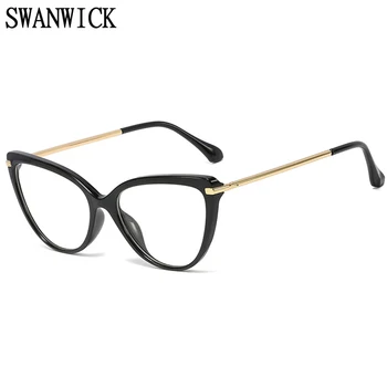 Swanwick zilā gaisma pretbloķēšanas brilles retro kaķu acs brillēm, sievietes, optiskās brilles rāmis sieviešu TR90 puse dāvanas modes stils