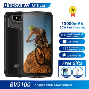 Sākotnējā Blackview BV9100 13000mAh Ūdensizturīgs, Izturīgs Viedtālrunis, Helio P35 4GB+64GB Android 9.0 Mobilo Telefonu 30W Ātrās Uzlādes