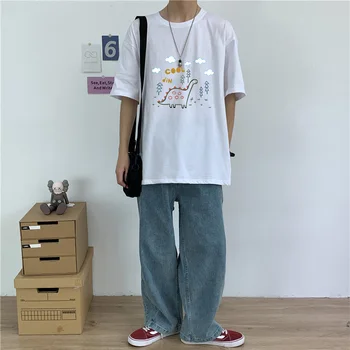 T Krekls Vīriešiem Harajuku Hong Kong Stilu Vasaras Īsām Piedurknēm Vīriešu T Brīvs Vīriešu Apģērbs Casual Top Savvaļas Pusē Piedurknēm T Krekls