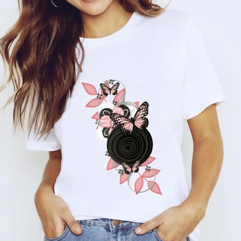 T-krekli Top Sievietēm Tauriņš Saulespuķu Elegants 90s Karikatūra Apģērba Izdrukāt Dāma Grafiskais T Krekls Dāmas Sieviešu Tee T-Krekls