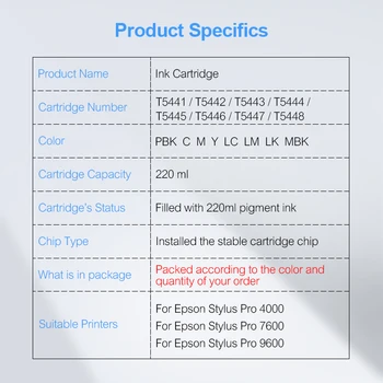 T5441-T5448 Saderīgs Tintes Kasetnes, kas Piepildīts Ar Pigmentu Tinti Epson Stylus Pro 4000 7600 9600 220ML/GAB (8 Krāsas)Opcijas),