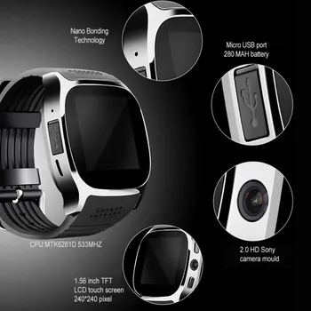 T8 Bluetooth Smart Skatīties Ar Kameru Zvanu Atbalsta SIM TF Karti Vīriešiem, Sievietēm, Sporta Smartwatch Android iPhone 11 Xiaomi 10 Huawei