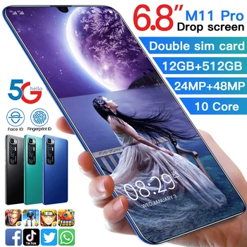 TEMK Pasaules M11 Pro 6.8 10 Collu Core 5600mAh pirkstu Nospiedumu Atbloķēt Smartphones Andriod 10 24+48MP MTK6889 5G Tīkla Mobilais Tālrunis