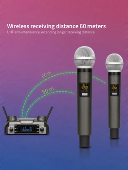 TKL Bezvadu Uzlādējamais Bezvadu UHF Mikrofons Rokas Mikrofona Sistēma ar 100 Kanālu Karaoke Mikrofoni 60 metru diapazonā