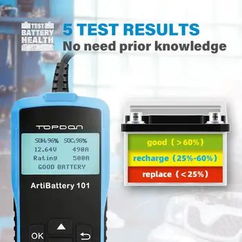 TOPDON AB101 12V Automašīnas Akumulatoru Testeri Auto Sprieguma Testeris Starta Uzlādes Akumulatora Analizators Akumulatoru Testeris Pārbaudītājs Diagnostikas