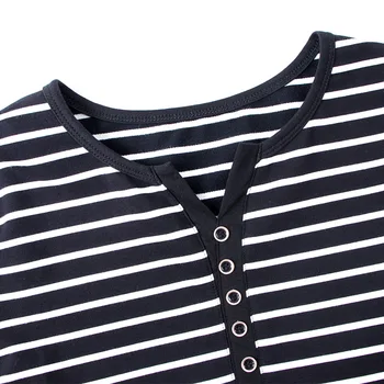 TOTNWANG rudens klasika zils melns svītrains sieviešu t-krekls 