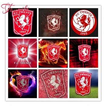 TOUOILP Dimanta Izšūti Pilnu Kvadrātveida&Kārtas Urbt futbola Twente logo Dimanta Glezna Krustdūrienā Futbola Rotājumus Bērniem